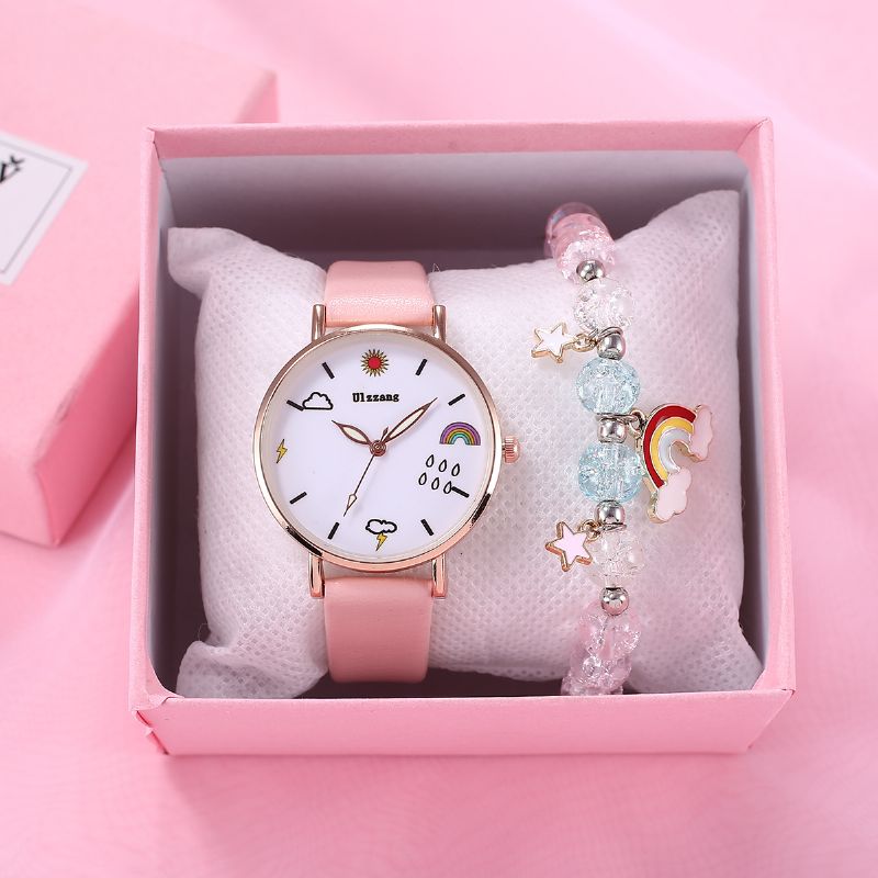 Mote Creative Cartoon Children's Quartz Watch Sett Rainbow Clouds Stars Cute