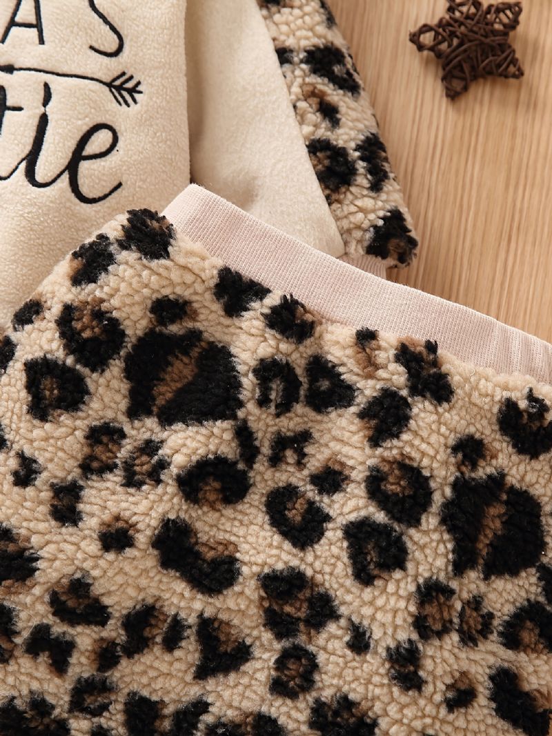 2 Stk Baby Jenter Polar Fleece Hettegenser Leopard Brevbroderi Topp & Skjørtsett Barneklær