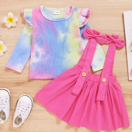 2 Stk Jenter Cute Tie Dye Topp Suspender Skjørt Bomullsdress