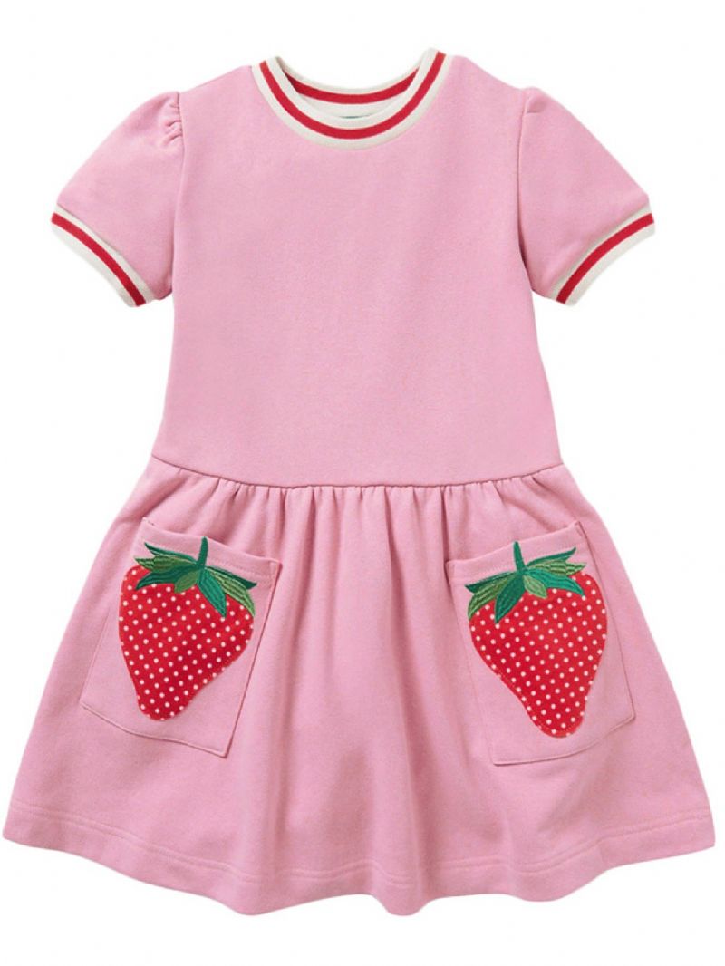 Jenter Strawberry Patch Pocket Rosa Kortermet Skjørt