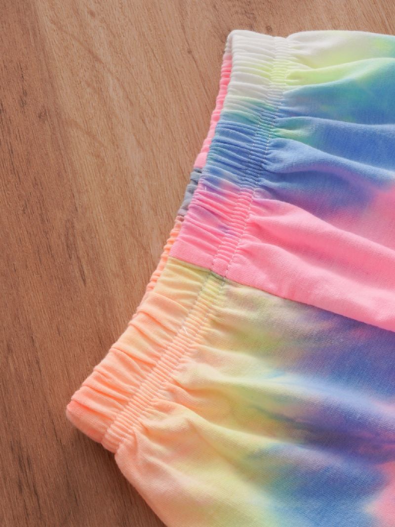 2 Stk Baby Gutter & Jenter Rainbow Color Tie Dye Kortermet Skjorte Topp & Shorts Klessett