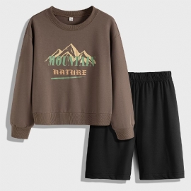 2 Stk Barnegenser Med Rund Hals Langermet Sweatshirt Og Shortssett Barneklær