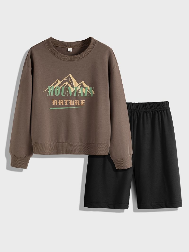 2 Stk Barnegenser Med Rund Hals Langermet Sweatshirt Og Shortssett Barneklær