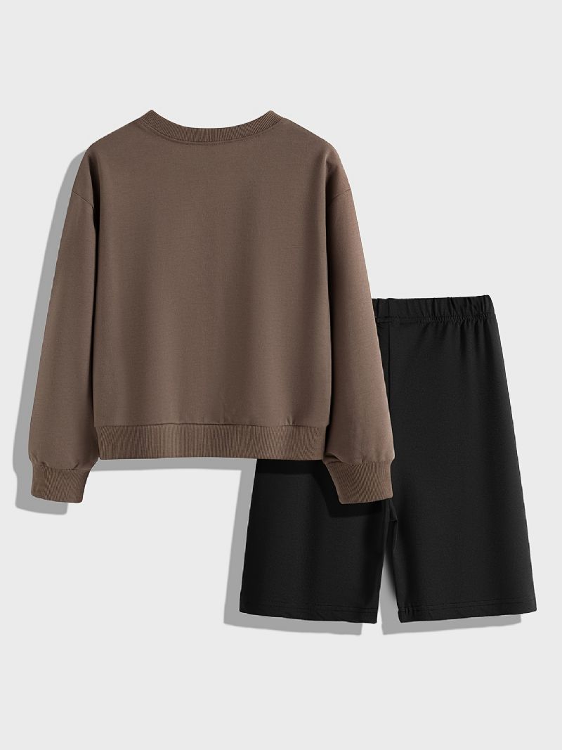 2 Stk Barnegenser Med Rund Hals Langermet Sweatshirt Og Shortssett Barneklær