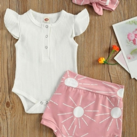 3 Stk Sløyfe Jentebaby Kortermet Romper & Sun Print Shorts