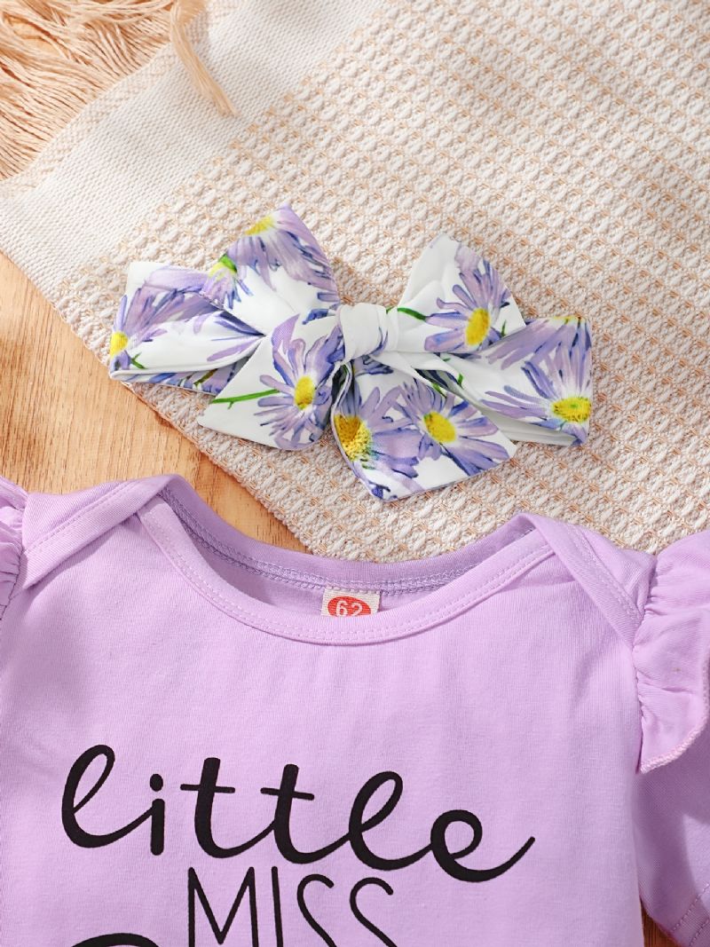 Baby Jenter Ruffle Ruff Neck Romper + Blomsterprint Underdeler Shorts + Pannebåndsett Babyklær Bodysuit Onesie