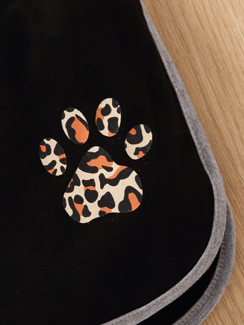 Baby Jenter Tegneserie Big Eye Cat Print T-skjorte Topp & Cat Paw Leopard Shorts Sett Sommerantrekk Barneklær