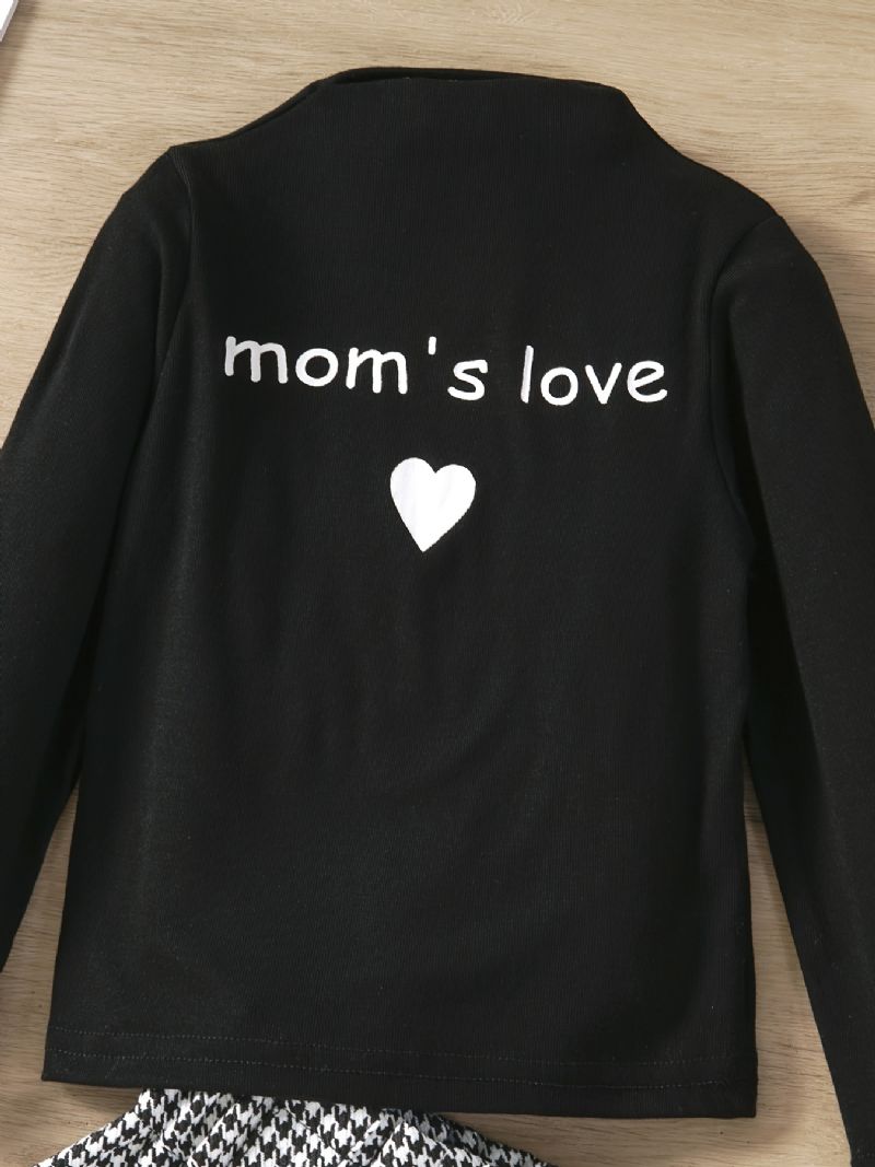Mom's Love Print Langermet Topp Og Shorts For Små Jenter