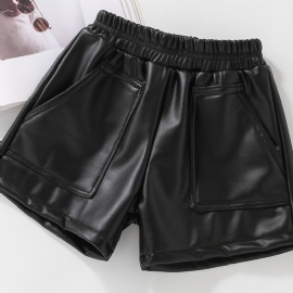 Småbarn Jenter Fleece Pu Skinnshorts Med Lommer