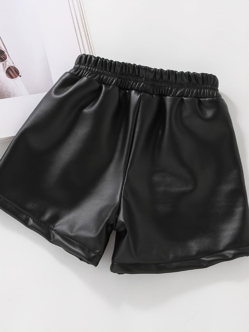 Småbarn Jenter Fleece Pu Skinnshorts Med Lommer