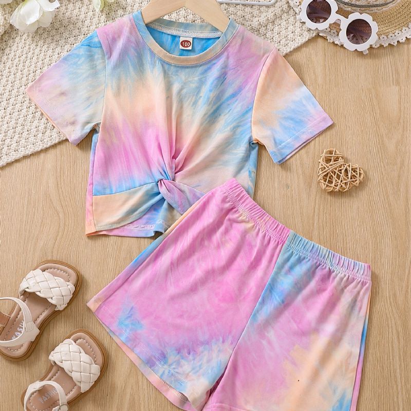 Toddler Baby Jenter Tie Dye Trykt Topp + Shorts