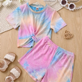 Toddler Baby Jenter Tie Dye Trykt Topp + Shorts