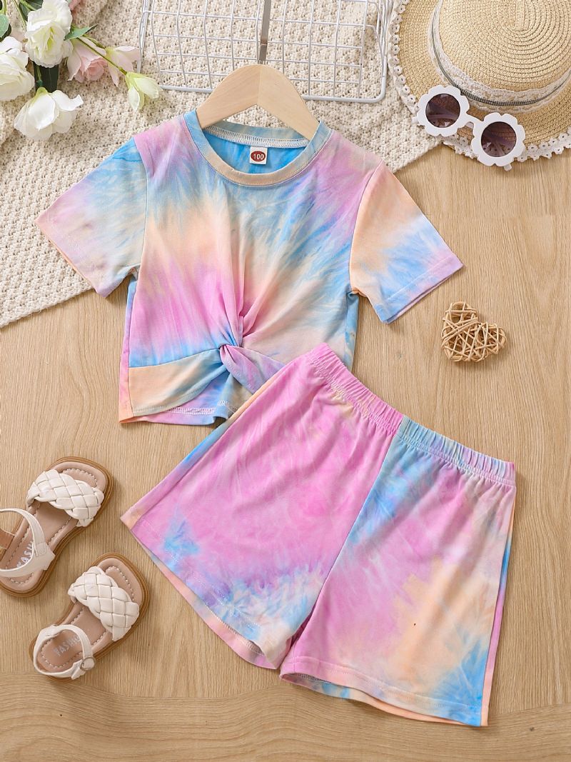 Toddler Baby Jenter Tie Dye Trykt Topp + Shorts