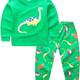 2 Stk Gutter Casual Carton Dinosaur Printed Pyjamas Sets
