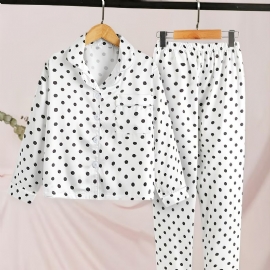 2 Stk Jente Polka Dot Langermede Bukser Pysjamassett