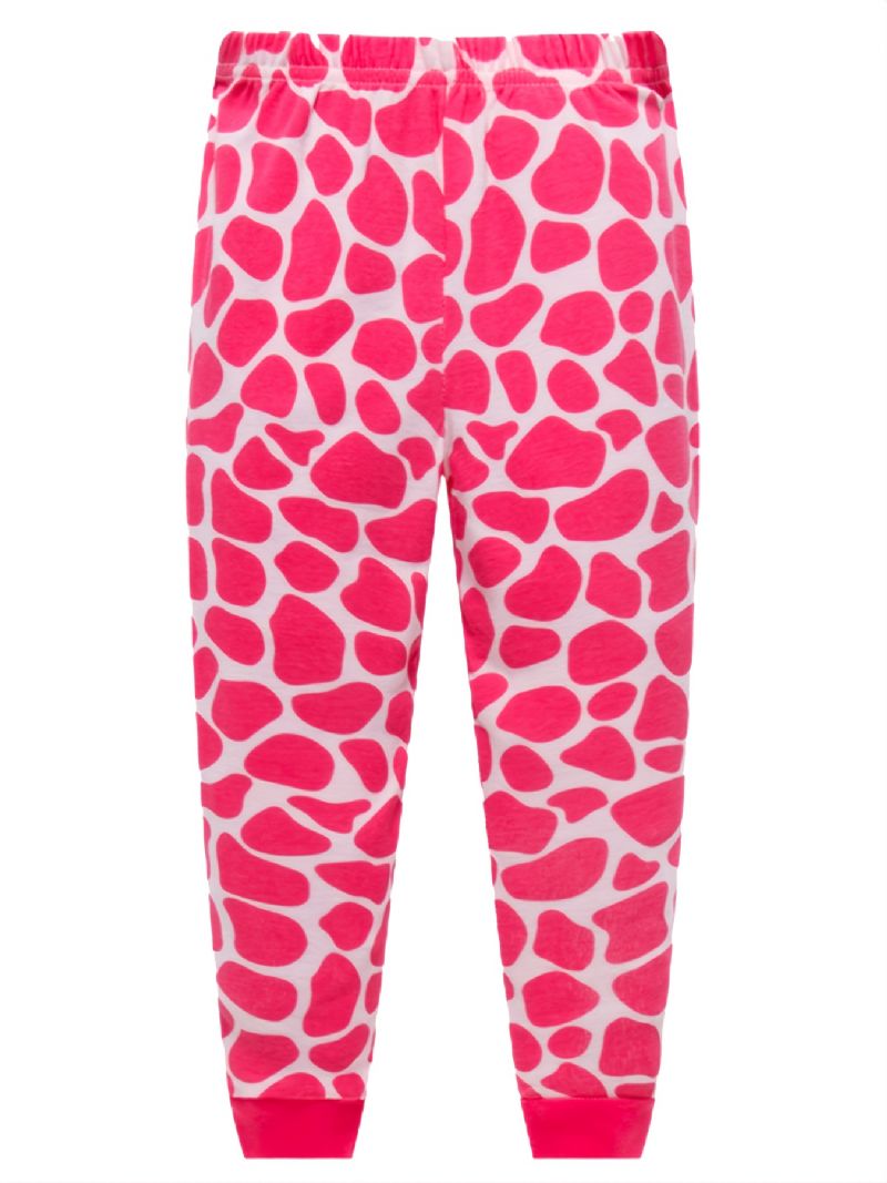 2 Stk Jenter Casual Cartoon Animal Print Crew Neck Pink Cotton Pyjamas Sets