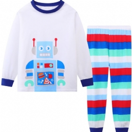 2 Stk Småbarn Gutter Langermet Robottrykt Pysjamassett