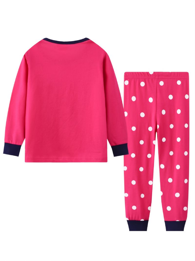 2 Stk Småbarn Jenter Flamingo Print Bomull Sweatshirt Med Rund Hals Pyjamassett