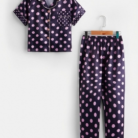 2 Stk Småbarn Jenter Krage Cardigan Shorts Antrekk Casual Polka Dot Pyjamas Sett