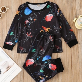 2stk Gutter Planet Printed Bluser & Bukser Pyjamassett