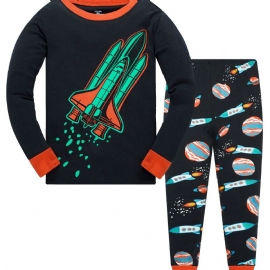 2stk Gutter Rocket Astronaut Star Universe Langermet Pyjamas Bomullsdress