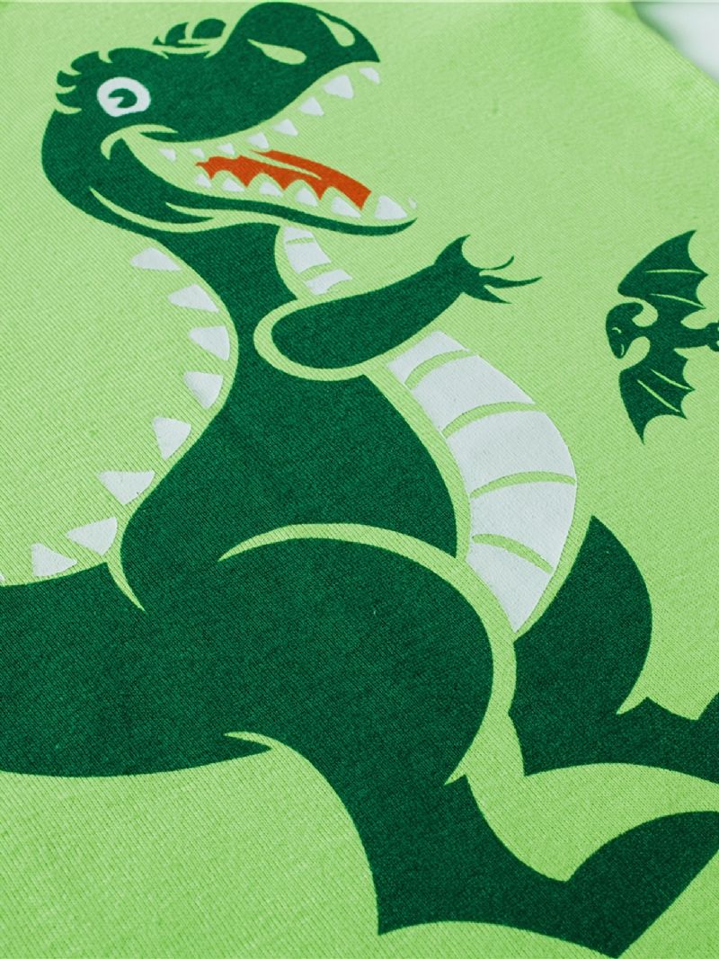 2stk Gutter Tegneserie Dinosaurtrykk Pyjamassett Søt Uformell Termisk Rund Hals Langermede Topper Og Bukser Til Vinter