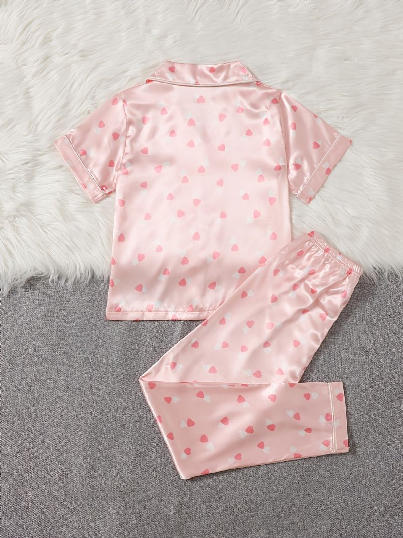 2stk / Sett Jenter Loungewear Pyjamassett Med Hjertetrykk