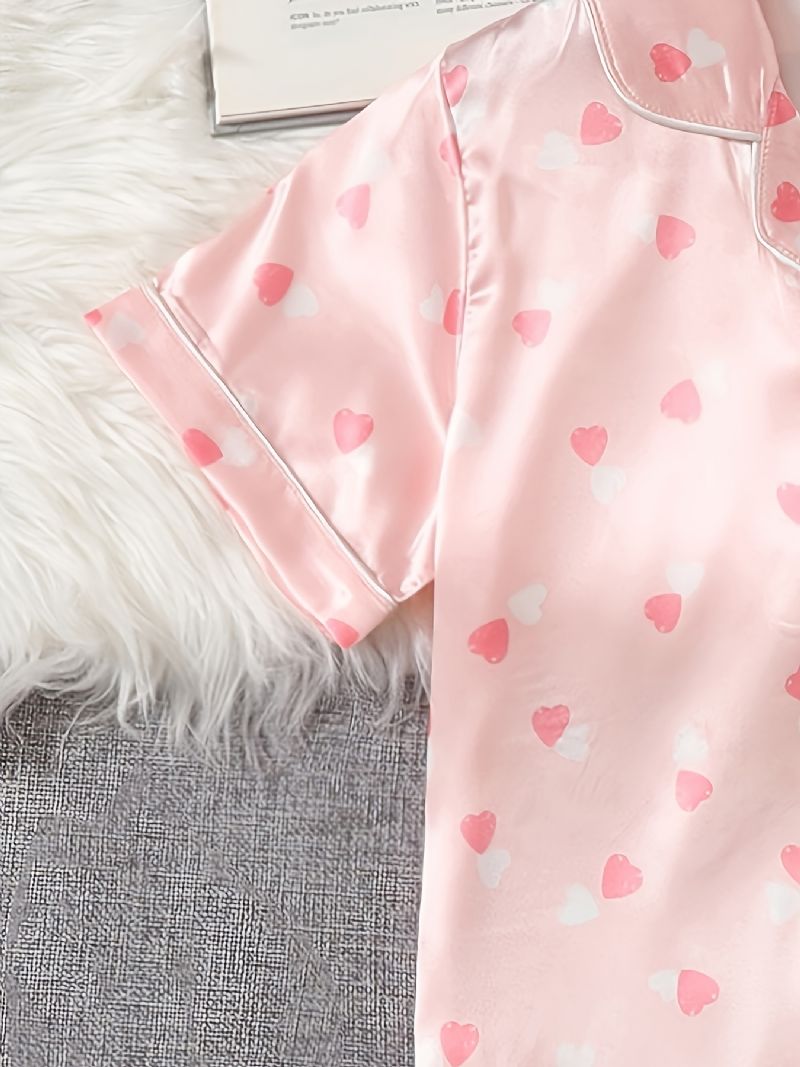 2stk / Sett Jenter Loungewear Pyjamassett Med Hjertetrykk