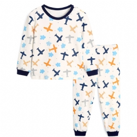 Baby Gutter Cartoon Airplane Printed Pyjamas Set White