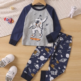Baby Gutter Pyjamas Familieantrekk Astronaut Print Rund Hals Langermet Topp Og Buksesett Barneklær