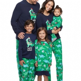 Baby Jenter Crew Neck Søt Tegneserie Dinosaur Pyjamas Set Christmas Set