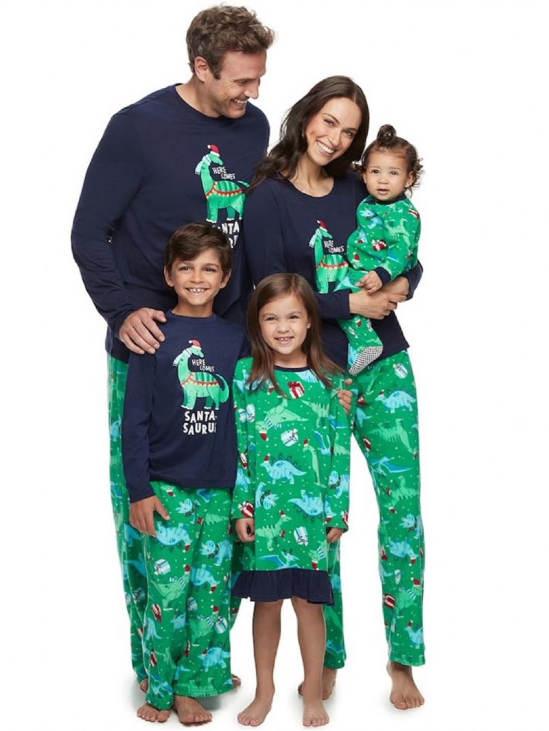 Baby Jenter Crew Neck Søt Tegneserie Dinosaur Pyjamas Set Christmas Set