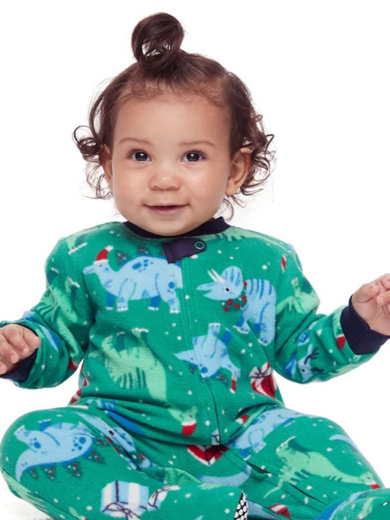 Baby Jenter Crew Neck Søt Tegneserie Dinosaur Pyjamas Set Christmas Set
