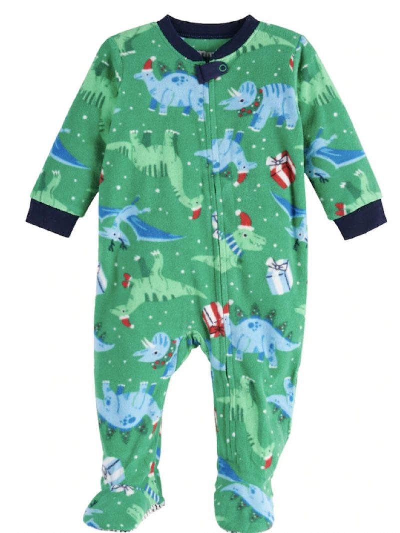 Baby Jenter Crew Neck Søt Tegneserie Dinosaur Pyjamas Set Christmas Set