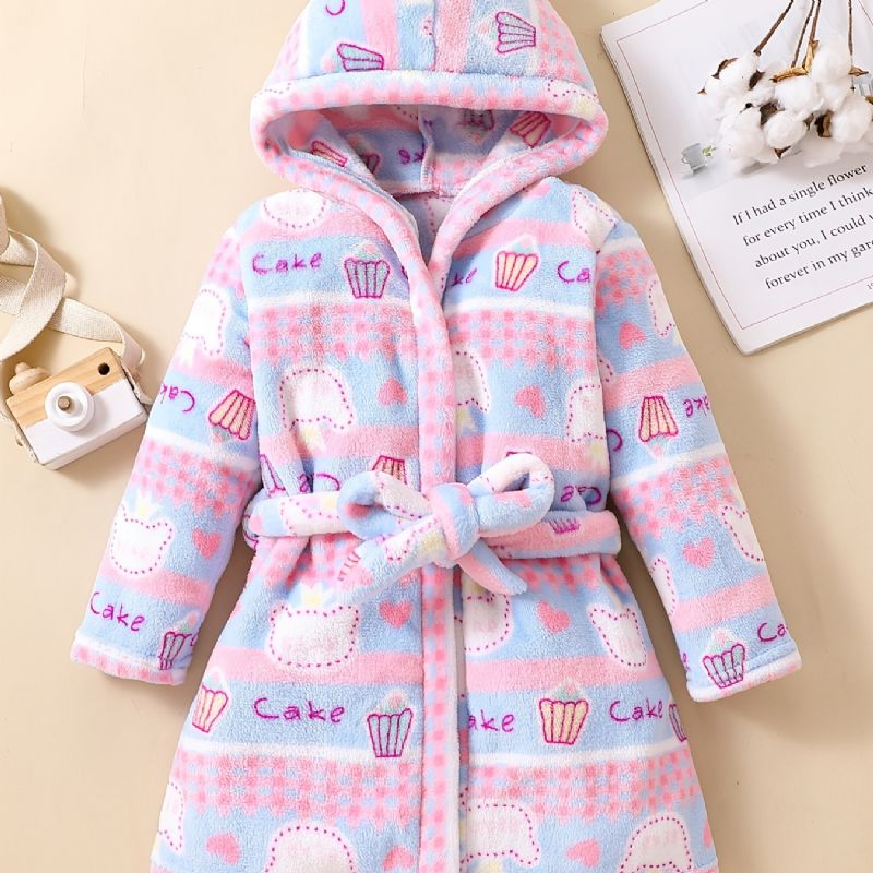 Baby Jenter Flanell Robe Varme Hette Belted Loungewear For Winter New