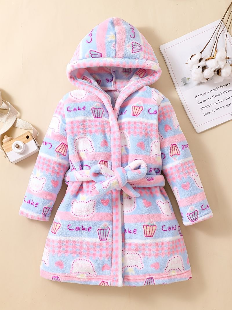 Baby Jenter Flanell Robe Varme Hette Belted Loungewear For Winter New