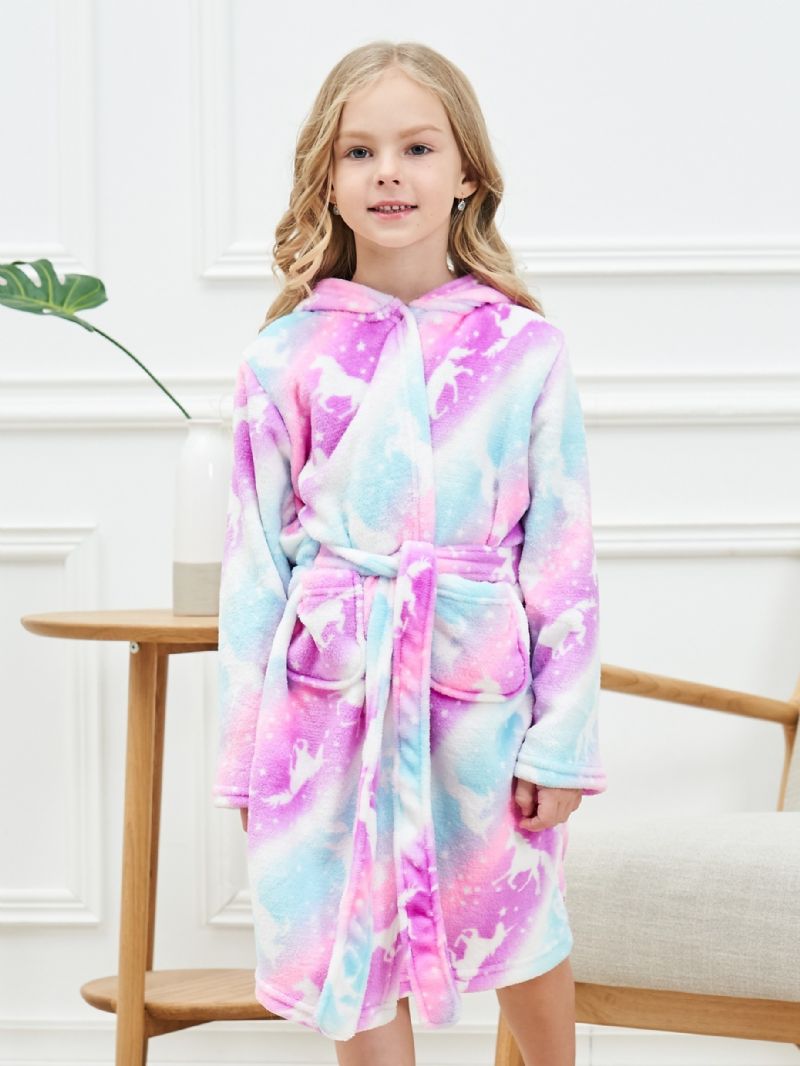 Baby Jenter Hette Badekåpe Rosa Enhjørning Myk Varm Flanell Pyjamas Vinter Barneklær