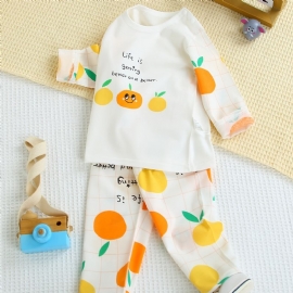Baby Jenter Pyjamas Familieantrekk Oransje Frukttrykk Rundhalset Langermet Topp Og Buksesett Barneklær