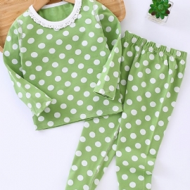 Baby Jenter Pyjamas Familieantrekk Polka Dots Rundhals Langermet Topp Og Buksesett Barneklær