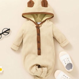 Baby Ribbete Hette Jumpsuit Ensfarget Pyjamas Bodysuit Loose Fit Høst Vinter Antrekk Klær