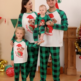 Babys Pyjamas Christmas Barn Pet Dog Digital Print Grønn Rutet Jumpsuit