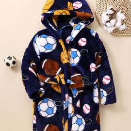 Barn Gutter Jenter Casual Fotball Baseball Print Fleece Lang Badekåpe Til Vinter