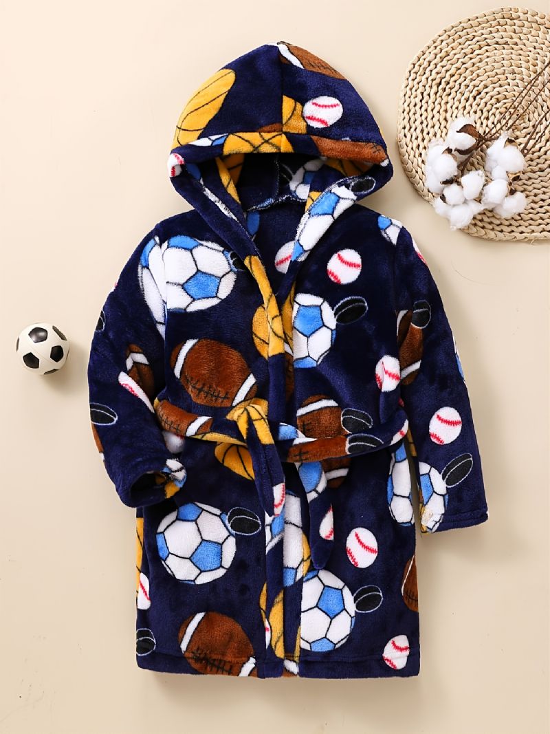 Barn Gutter Jenter Casual Fotball Baseball Print Fleece Lang Badekåpe Til Vinter