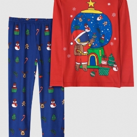 Barn Gutter Pyjamas Jul Astronaut Print Rundhals Langermet Topp & Buksesett