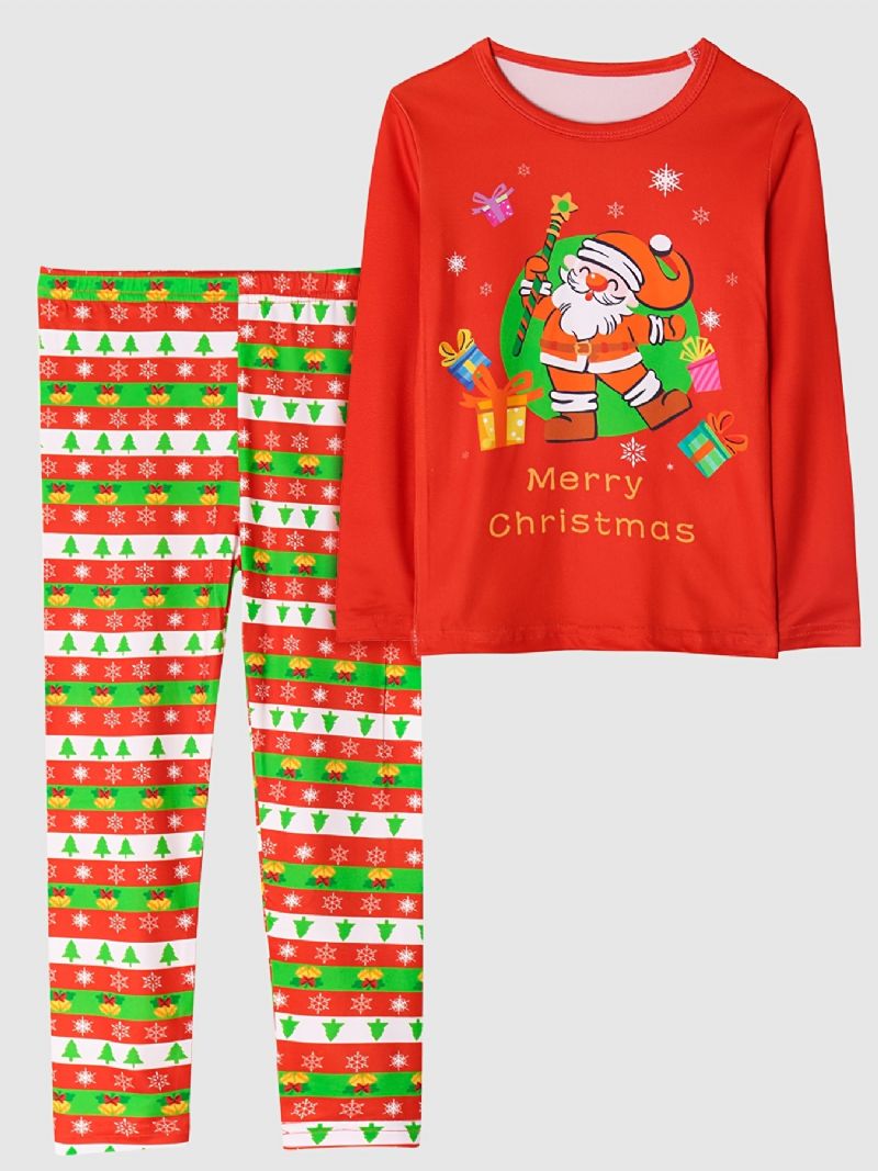 Barn Jenter Christmas Pyjamas Julenissen Gave Print Rundhals Langermet Bukser Set