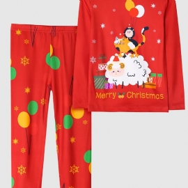 Barn Jenter Pyjamas Juledyr Print Rundhals Langermet Topp & Buksesett