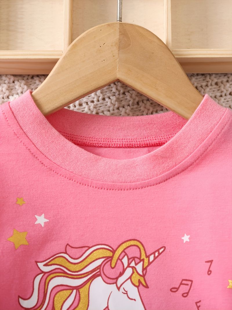 Barn Søt Unicorn Print Crew Neck Top Langermet Bukser Pyjamas Set