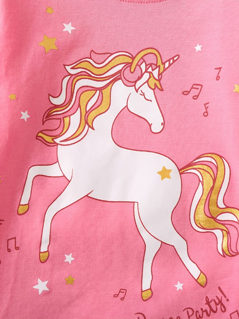 Barn Søt Unicorn Print Crew Neck Top Langermet Bukser Pyjamas Set