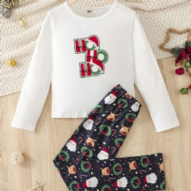 Christmas Jenter Letter Santa Claus Elk Print Rundhals Langermet Pyjamassett