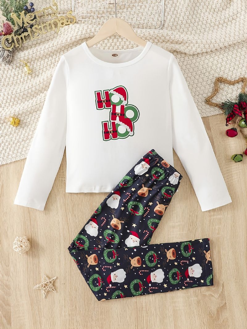 Christmas Jenter Letter Santa Claus Elk Print Rundhals Langermet Pyjamassett